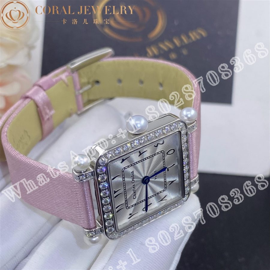 Charles Oudin Pansy Retro With Pearls Watch Medium 24mm Arabic Style Pink Straps Coral (8)