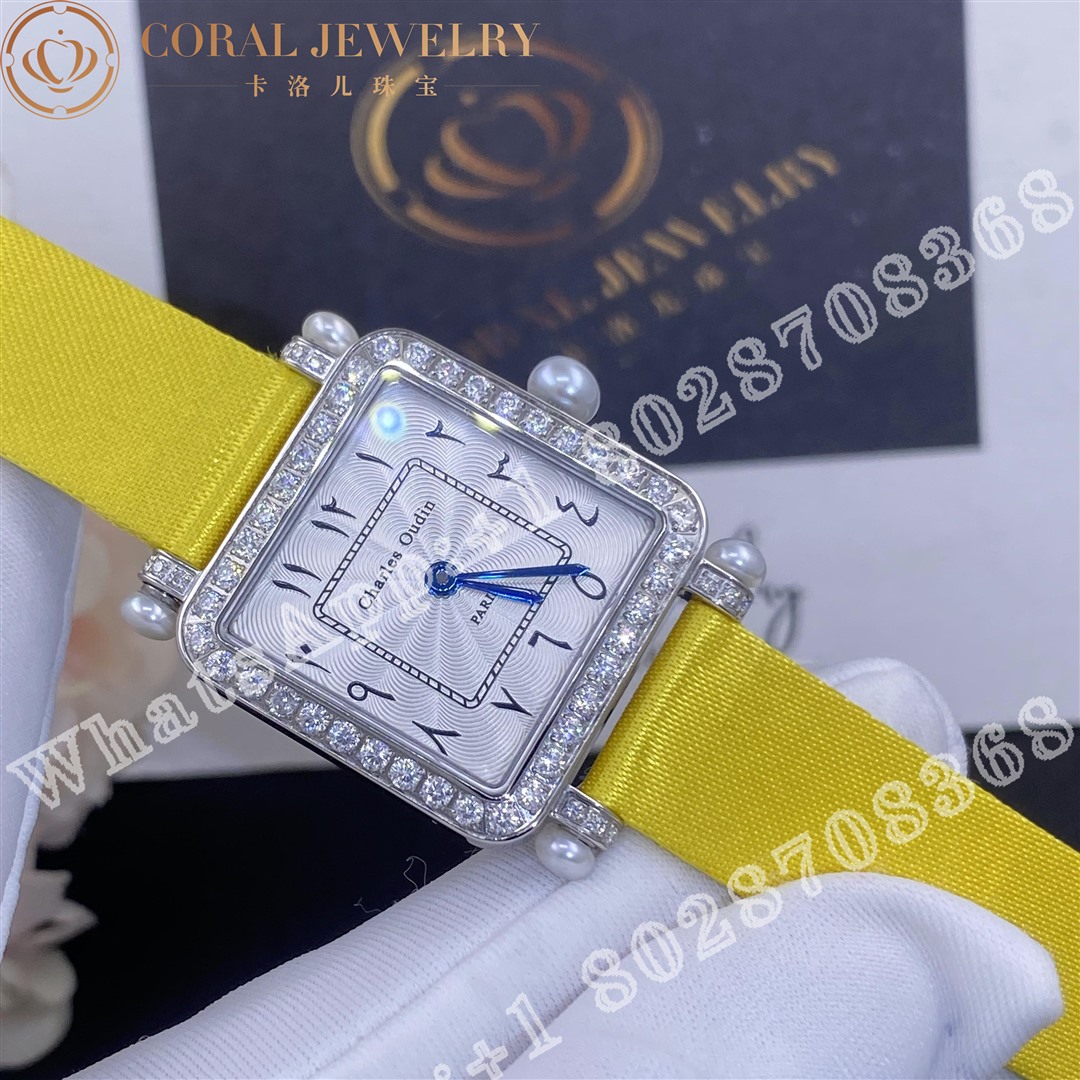 Charles Oudin Pansy Retro With Pearls Watch Medium 24mm Arabic Style Yellow Straps Custom Watches Coral (1)