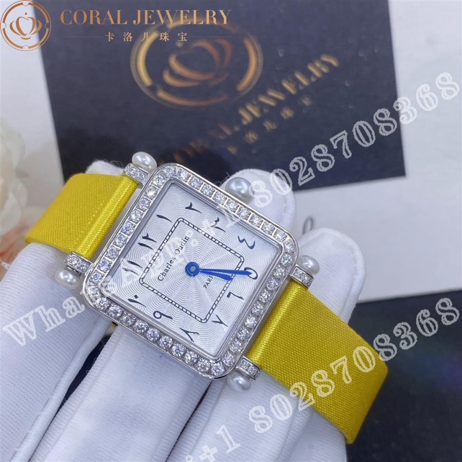 Charles Oudin Pansy Retro With Pearls Watch Medium 24mm Arabic Style Yellow Straps Custom Watches Coral (4)