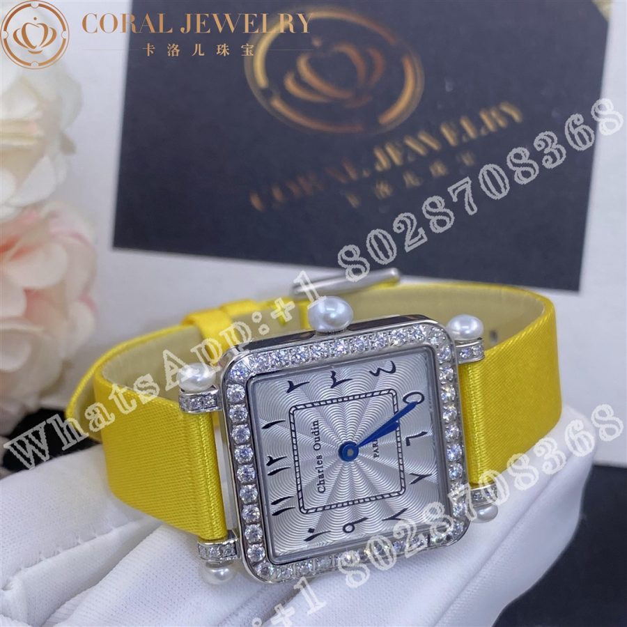 Charles Oudin Pansy Retro With Pearls Watch Medium 24mm Arabic Style Yellow Straps Custom Watches Coral (5)