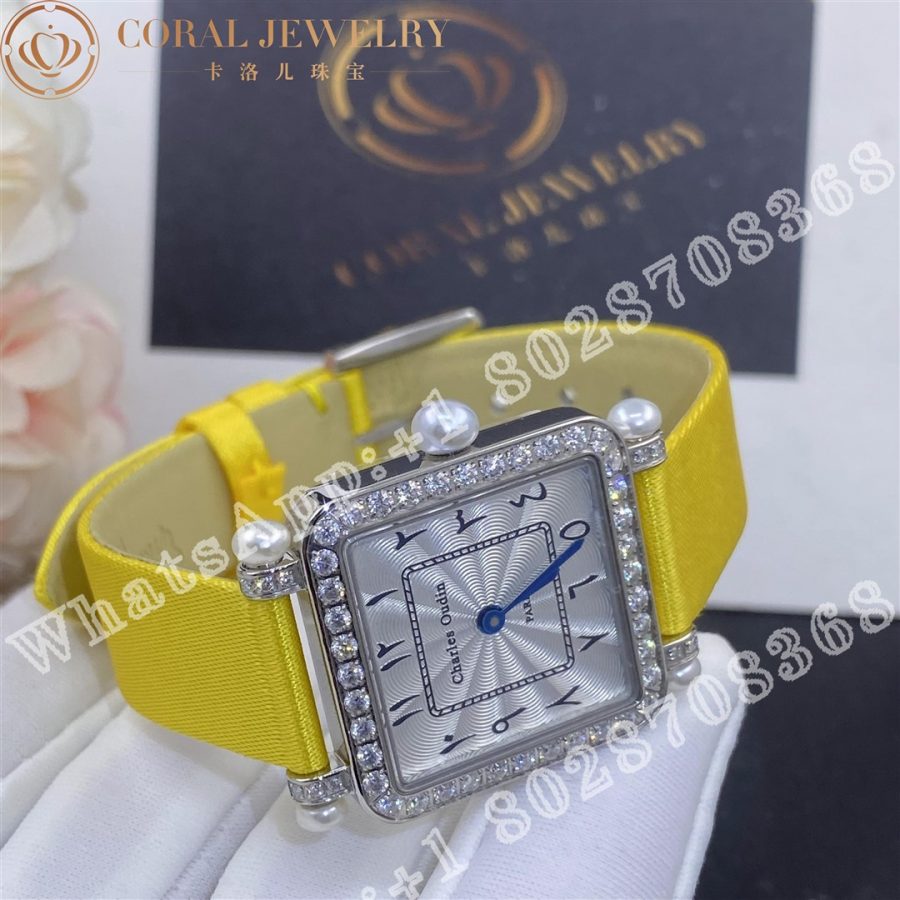 Charles Oudin Pansy Retro With Pearls Watch Medium 24mm Arabic Style Yellow Straps Custom Watches Coral (7)