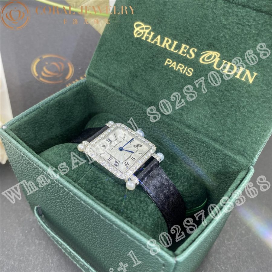 Charles Oudin Pansy Retro With Pearls Watch Medium 24mm Black Straps Custom Watches Coral (7)