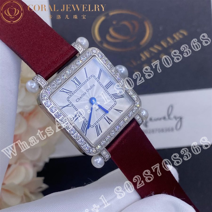 Charles Oudin Pansy Retro With Pearls Watch Medium 24mm Maroon Straps Custom Watches Coral (4)