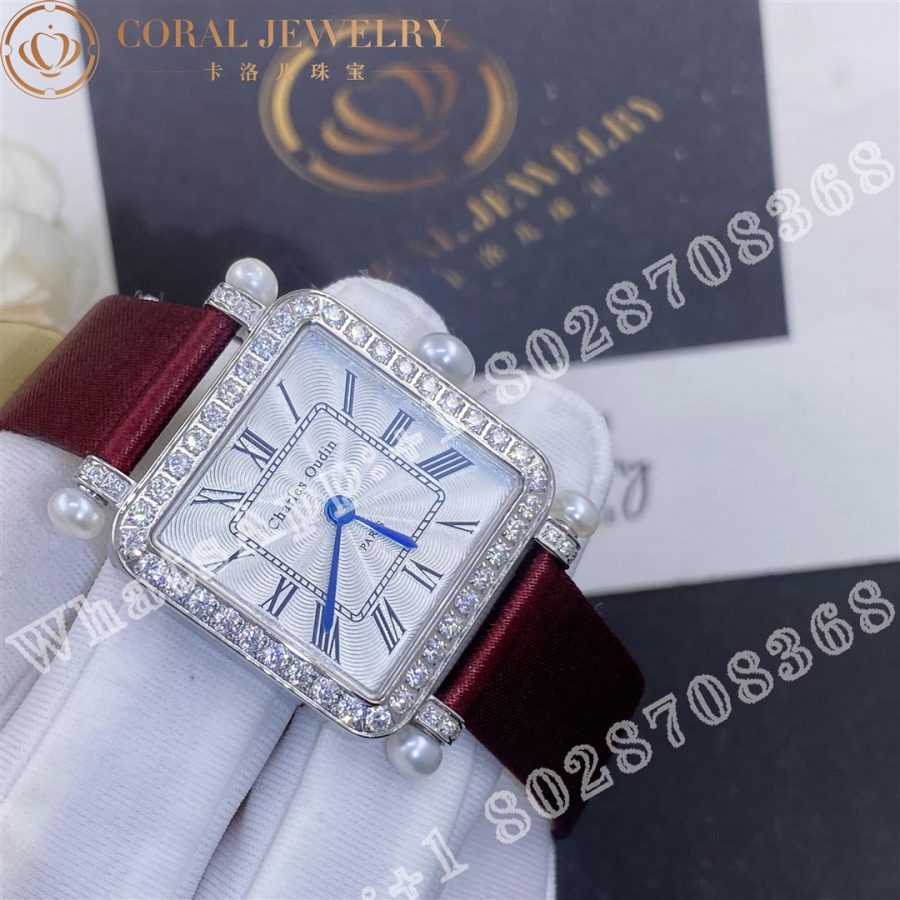 Charles Oudin Pansy Retro With Pearls Watch Medium 24mm Maroon Straps Custom Watches Coral (5)