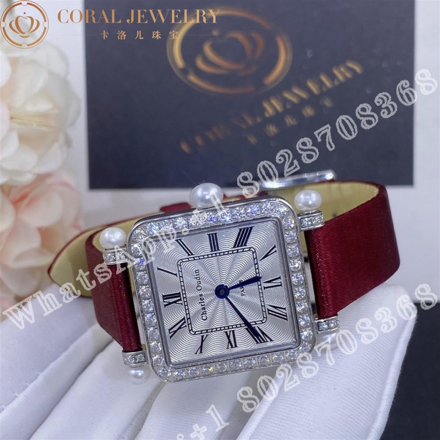 Charles Oudin Pansy Retro With Pearls Watch Medium 24mm Maroon Straps Custom Watches Coral (7)