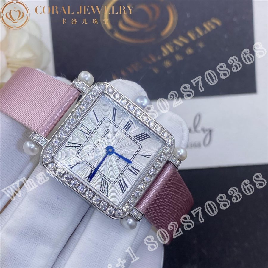 Charles Oudin Pansy Retro With Pearls Watch Medium 24mm Pink Straps Custom Watches Coral (4)