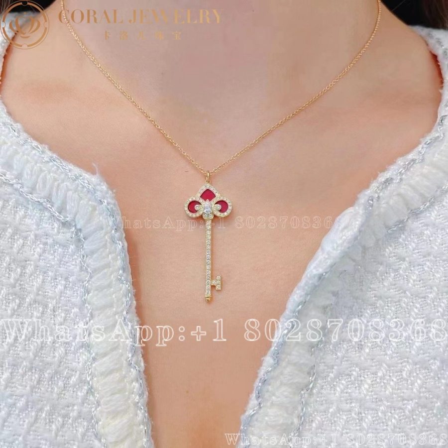 Tiffany Keys Fleur De Lis Key In Platinum With Diamonds And Cornelian Coral (4)