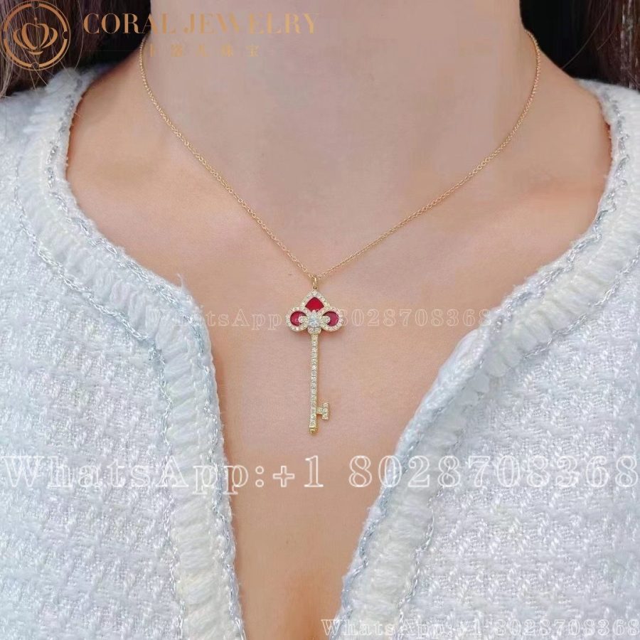 Tiffany Keys Fleur De Lis Key In Platinum With Diamonds And Cornelian Coral (5)