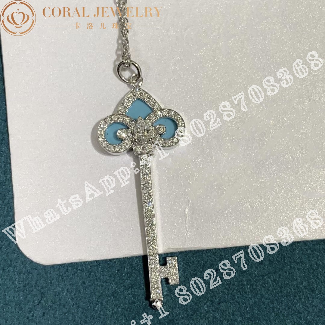 Tiffany Keys Fleur De Lis Key In Platinum With Diamonds And Turquoise Coral (9)