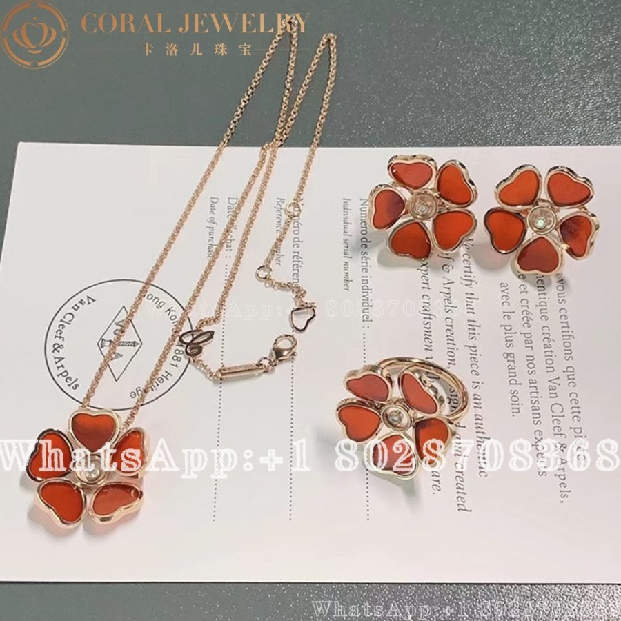 Chopard Happy Hearts Flower Rose Gold Red Stone Diamond Pendant 79a085 5811 Coral (1)