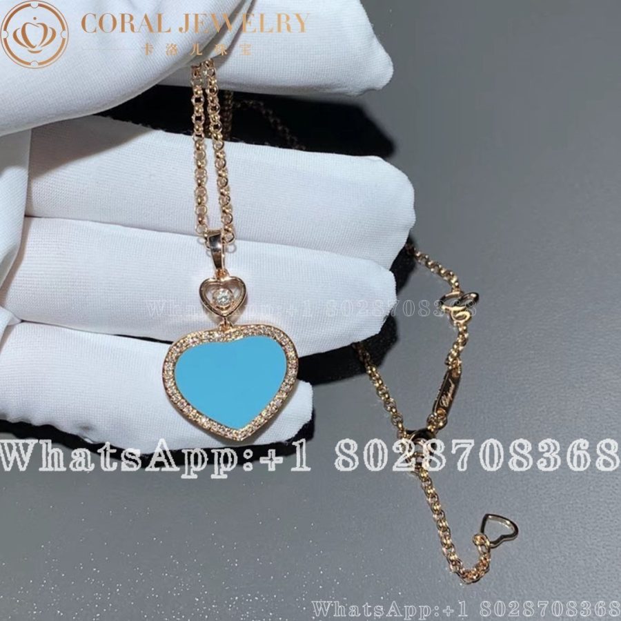 Chopard Happy Hearts Pendant Ethical Rose Gold Diamond Turquoise Stone Coral (2)