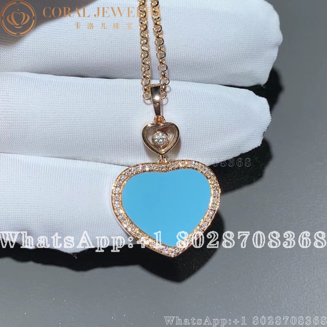 Chopard Happy Hearts Pendant Ethical Rose Gold Diamond Turquoise Stone Coral (3)