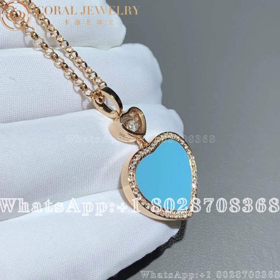 Chopard Happy Hearts Pendant Ethical Rose Gold Diamond Turquoise Stone Coral (4)