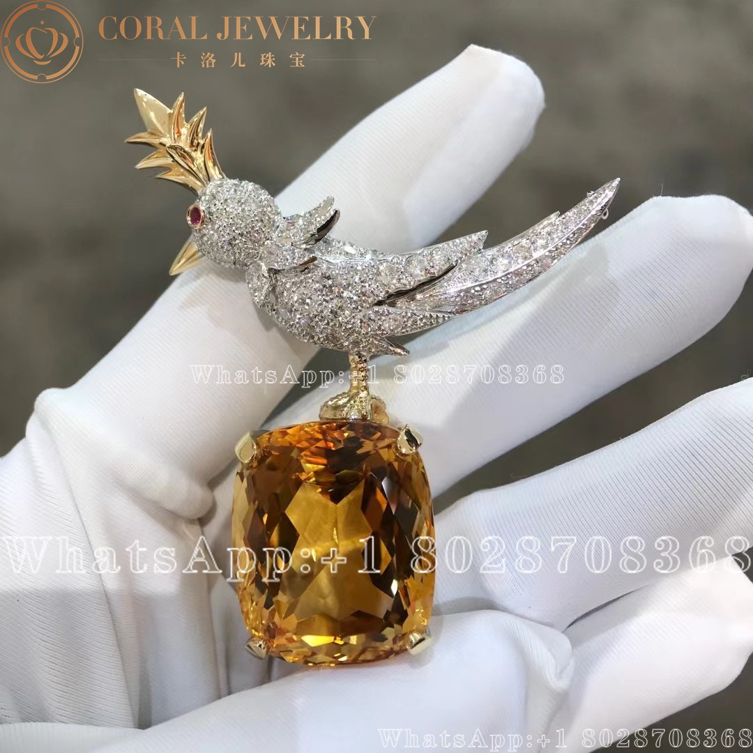 Tiffany Co Schlumberger Citrine Diamond Gold Bird On A Rock Brooch Coral (1)