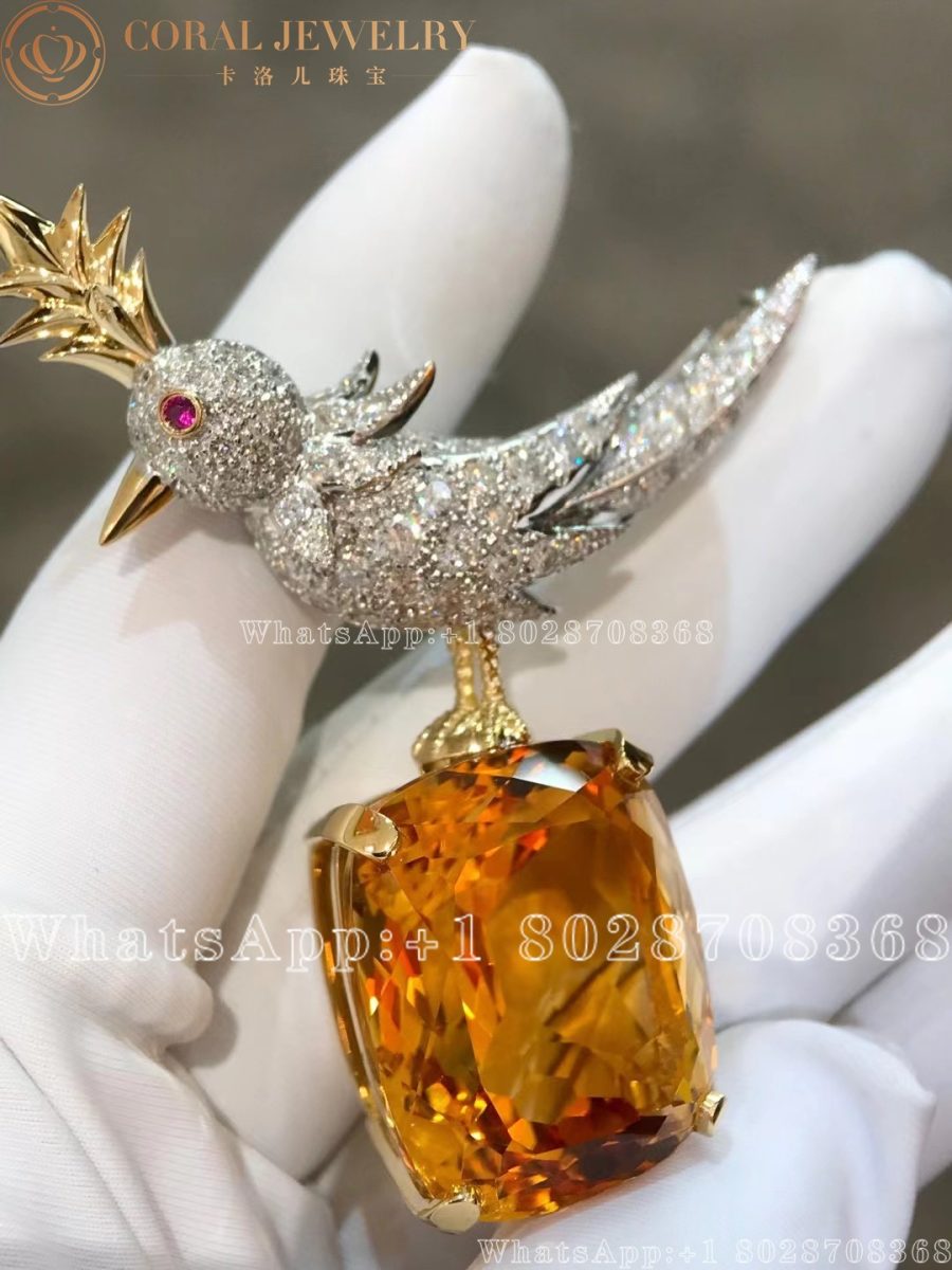 Tiffany Co Schlumberger Citrine Diamond Gold Bird On A Rock Brooch Coral (3)