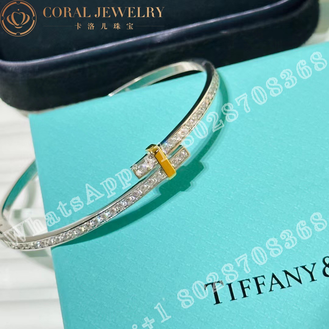 Tiffany Edge Hinged Bypass Bangle In Platinum And Yellow Gold With Diamonds Coral (6)