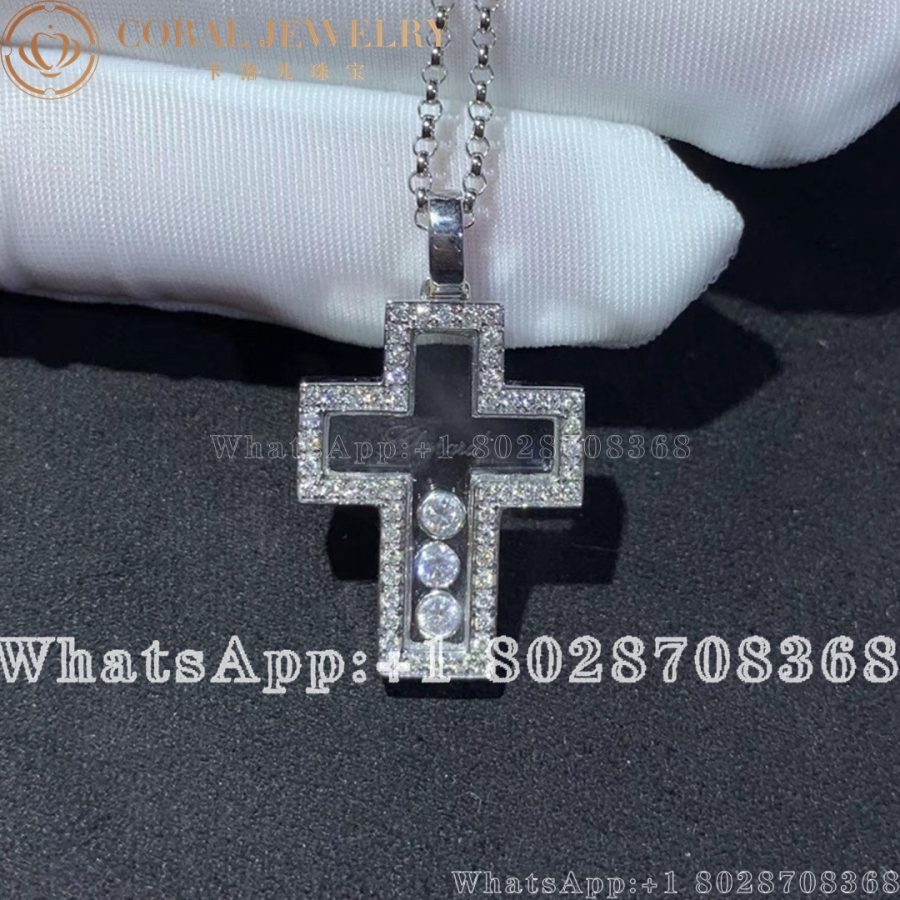 Chopard Happy Diamonds Cross Pendant Ethical White Gold Diamonds Coral (11)