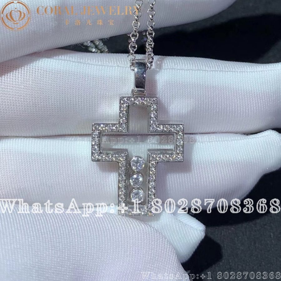 Chopard Happy Diamonds Cross Pendant Ethical White Gold Diamonds Coral (13)