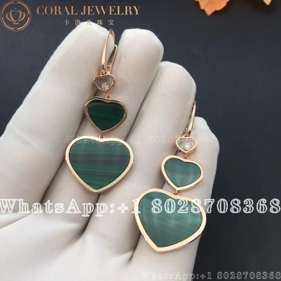 Chopard Happy Hearts Earrings Ethical Rose Gold Diamonds Malachite 837482 5113 Coral (3)