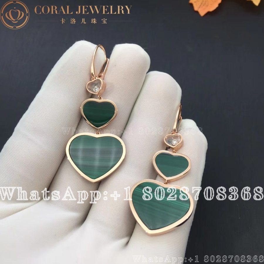 Chopard Happy Hearts Earrings Ethical Rose Gold Diamonds Malachite 837482 5113 Coral (4)