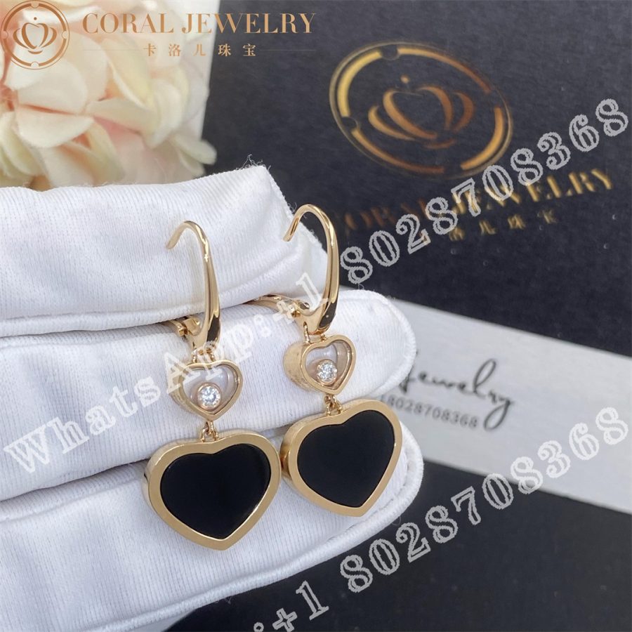 Chopard Happy Hearts Earrings Ethical Rose Gold Diamonds Onyx 837482 5210 Coral (12)