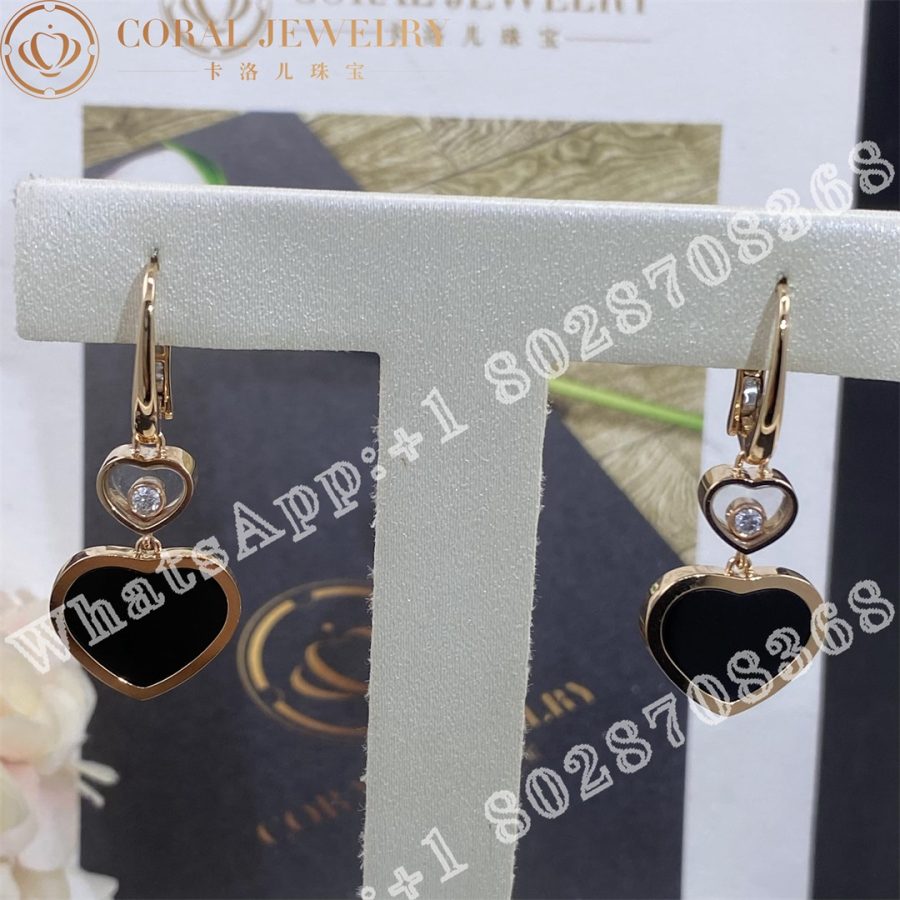 Chopard Happy Hearts Earrings Ethical Rose Gold Diamonds Onyx 837482 5210 Coral (8)