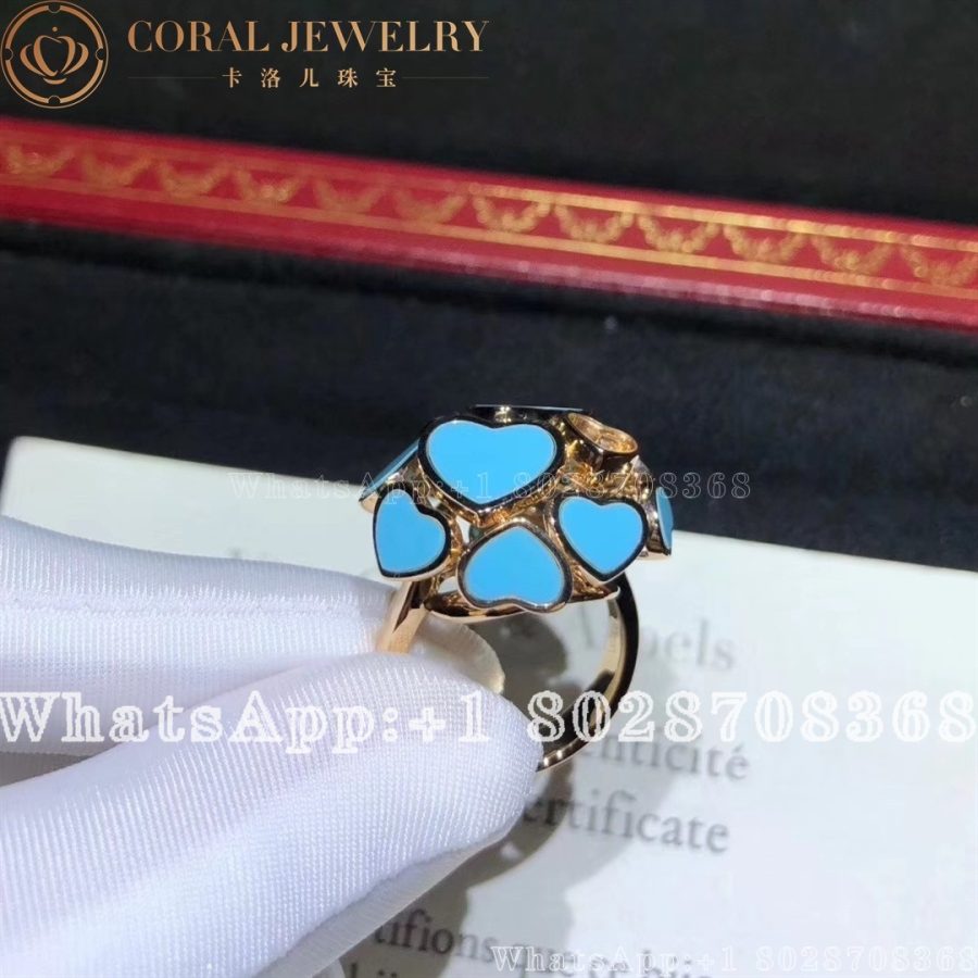 Chopard Happy Hearts Rose Gold Turquoise Diamond Ring 827482 5400 Coral (3)