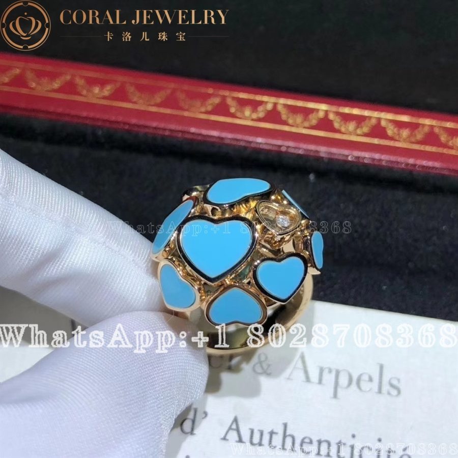 Chopard Happy Hearts Rose Gold Turquoise Diamond Ring 827482 5400 Coral (4)