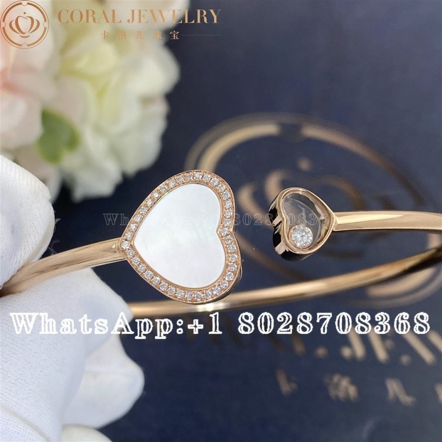 Chopard Rose Gold Diamond And Mother Of Pearl Happy Hearts Bangle 85a074 5302 Coral (3)