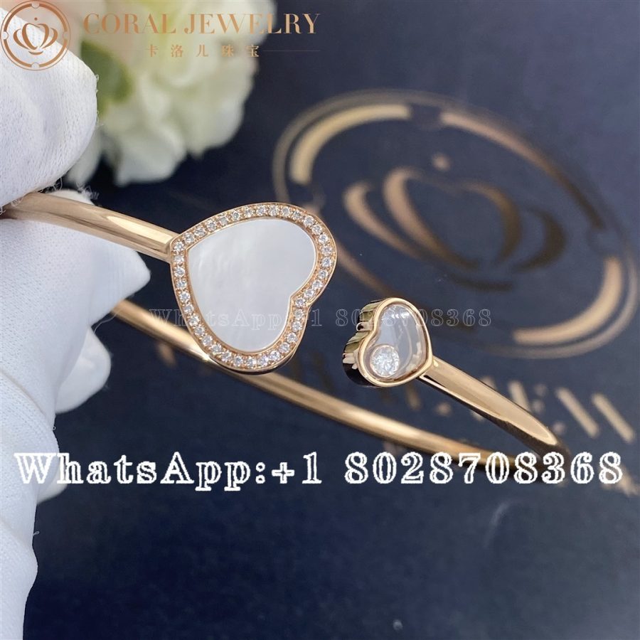 Chopard Rose Gold Diamond And Mother Of Pearl Happy Hearts Bangle 85a074 5302 Coral (4)