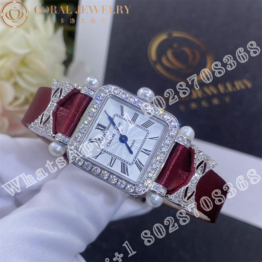 Charles Oudin Pansy Retro Quartz 20mm Silk Diamond Watch With Elements Roman Style Coral (5)