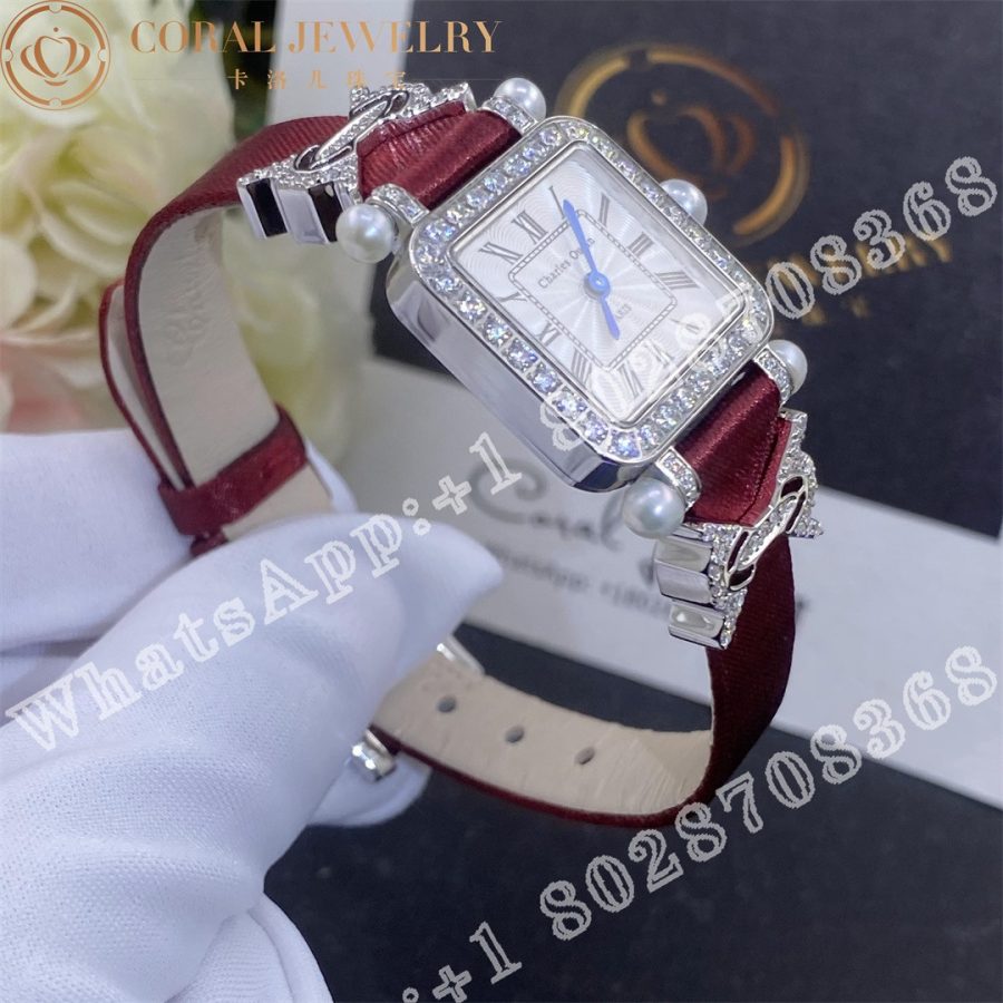 Charles Oudin Pansy Retro Quartz 20mm Silk Diamond Watch With Elements Roman Style Coral (6)