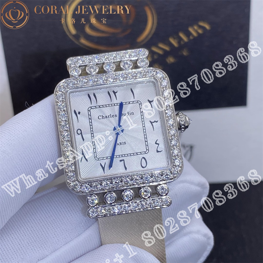 Charles Oudin Rose Retro 24mm Medium Satin And Diamond Watch Arabic Style Hindu Numerals Coral (4)