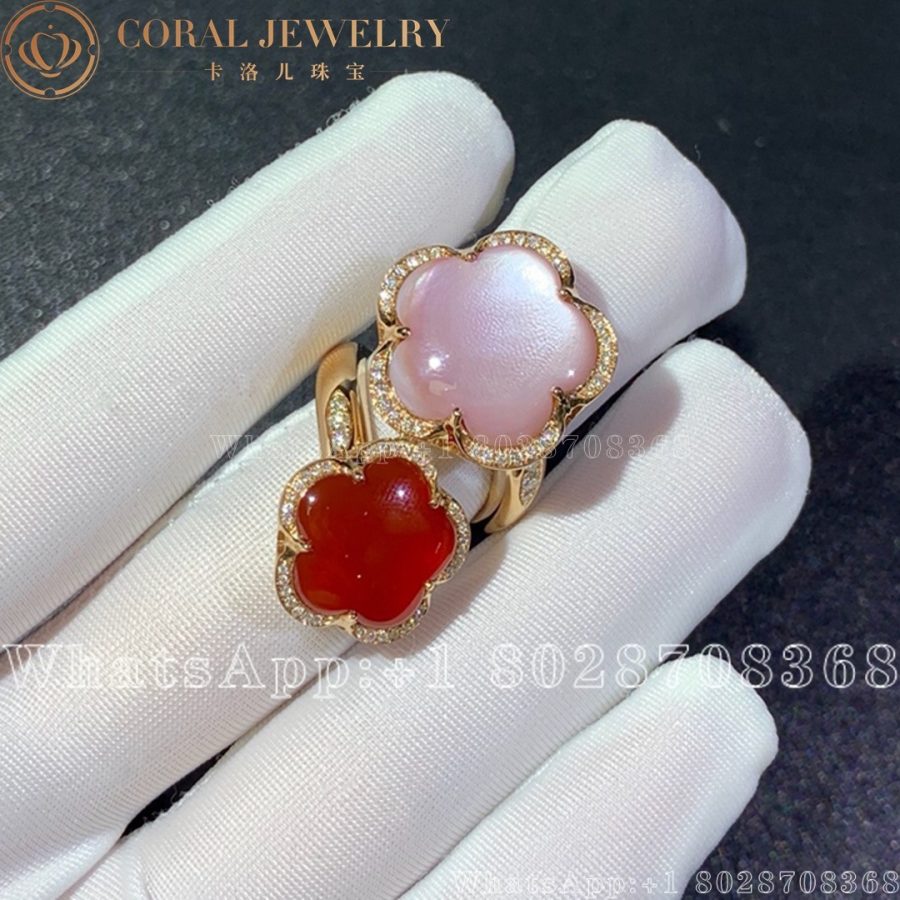 Pasquale Bruni Bon Ton Dolce Vita Contrarie Ring In 18k Rose Gold With Quartz And Pink Mother Of Pearl Coral (2)