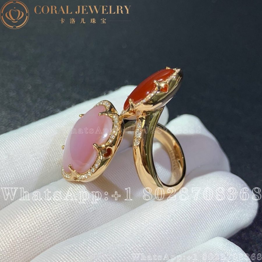 Pasquale Bruni Bon Ton Dolce Vita Contrarie Ring In 18k Rose Gold With Quartz And Pink Mother Of Pearl Coral (5)