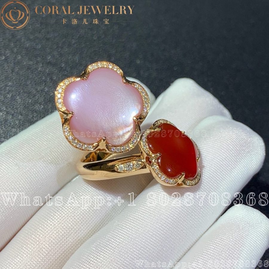 Pasquale Bruni Bon Ton Dolce Vita Contrarie Ring In 18k Rose Gold With Quartz And Pink Mother Of Pearl Coral (8)