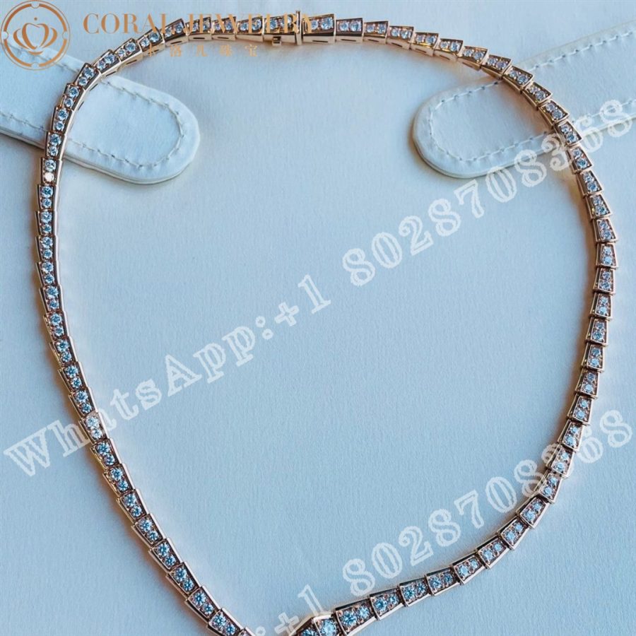 Bulgari Serpenti Viper 18 Kt Rose Gold Necklace Set With Pave Diamonds Ref 358776 Coral (1)