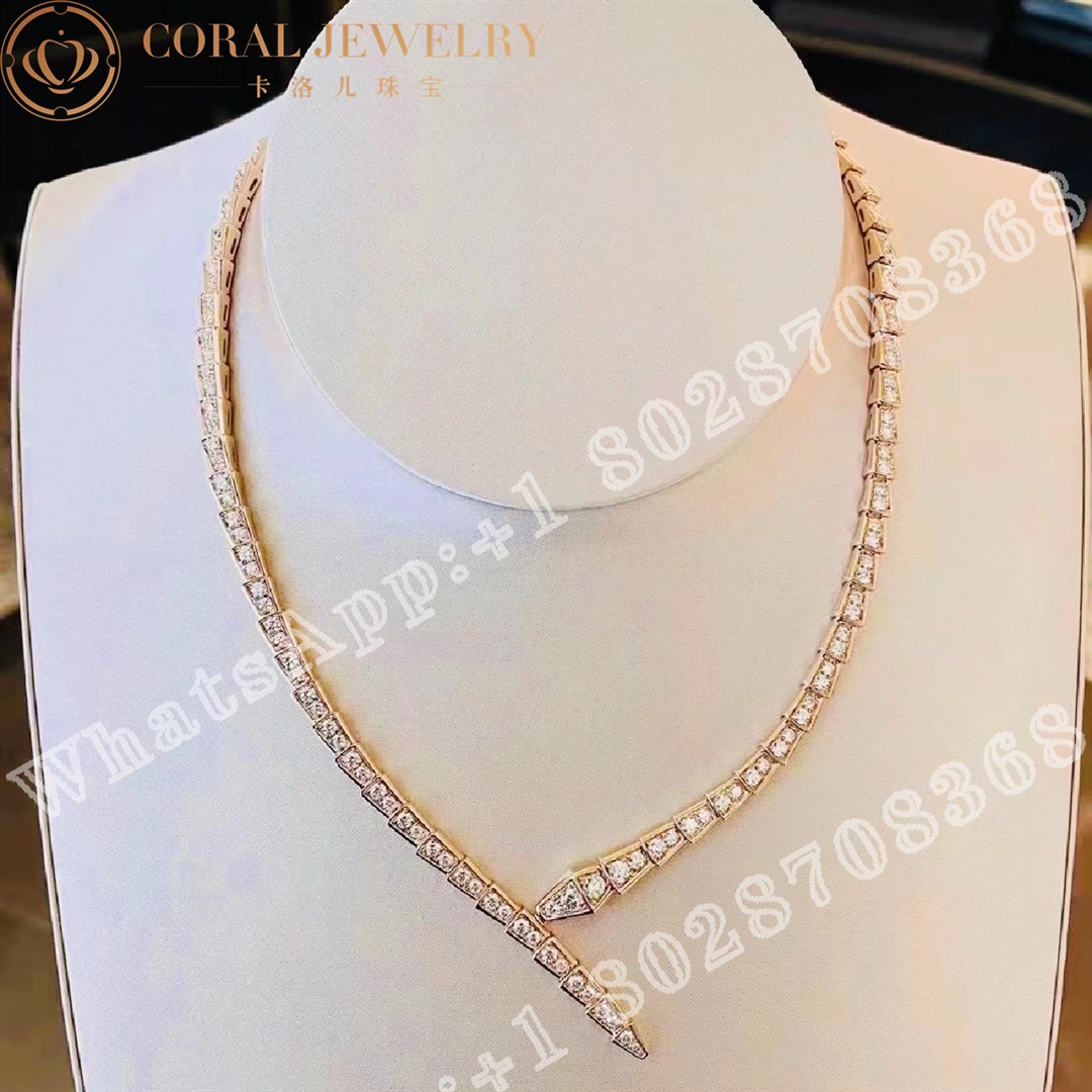 Bulgari Serpenti Viper 18 Kt Rose Gold Necklace Set With Pave Diamonds Ref 358776 Coral (2)