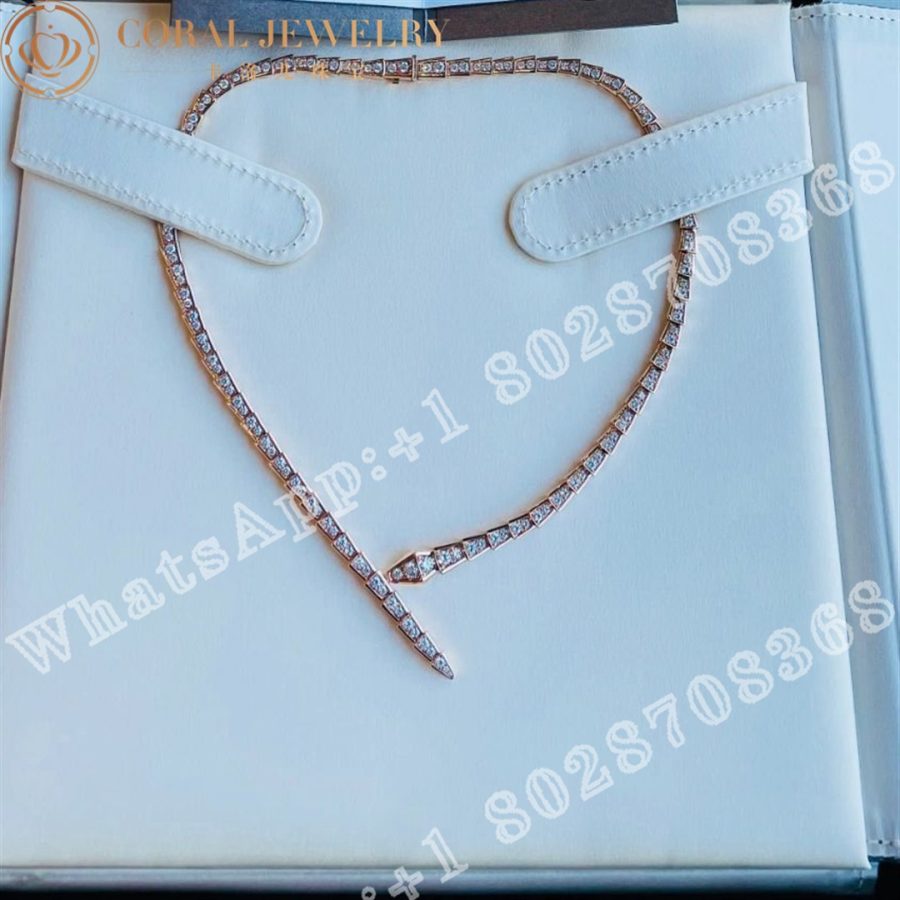 Bulgari Serpenti Viper 18 Kt Rose Gold Necklace Set With Pave Diamonds Ref 358776 Coral (3)