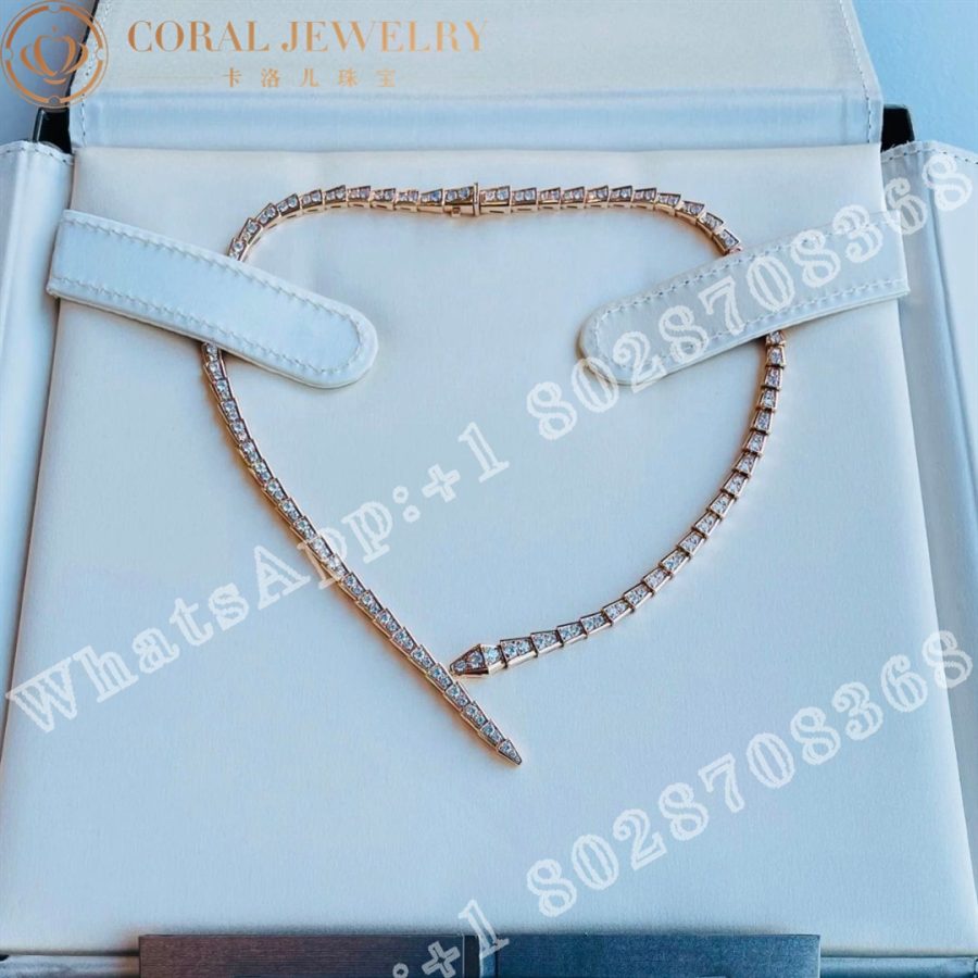 Bulgari Serpenti Viper 18 Kt Rose Gold Necklace Set With Pave Diamonds Ref 358776 Coral (4)