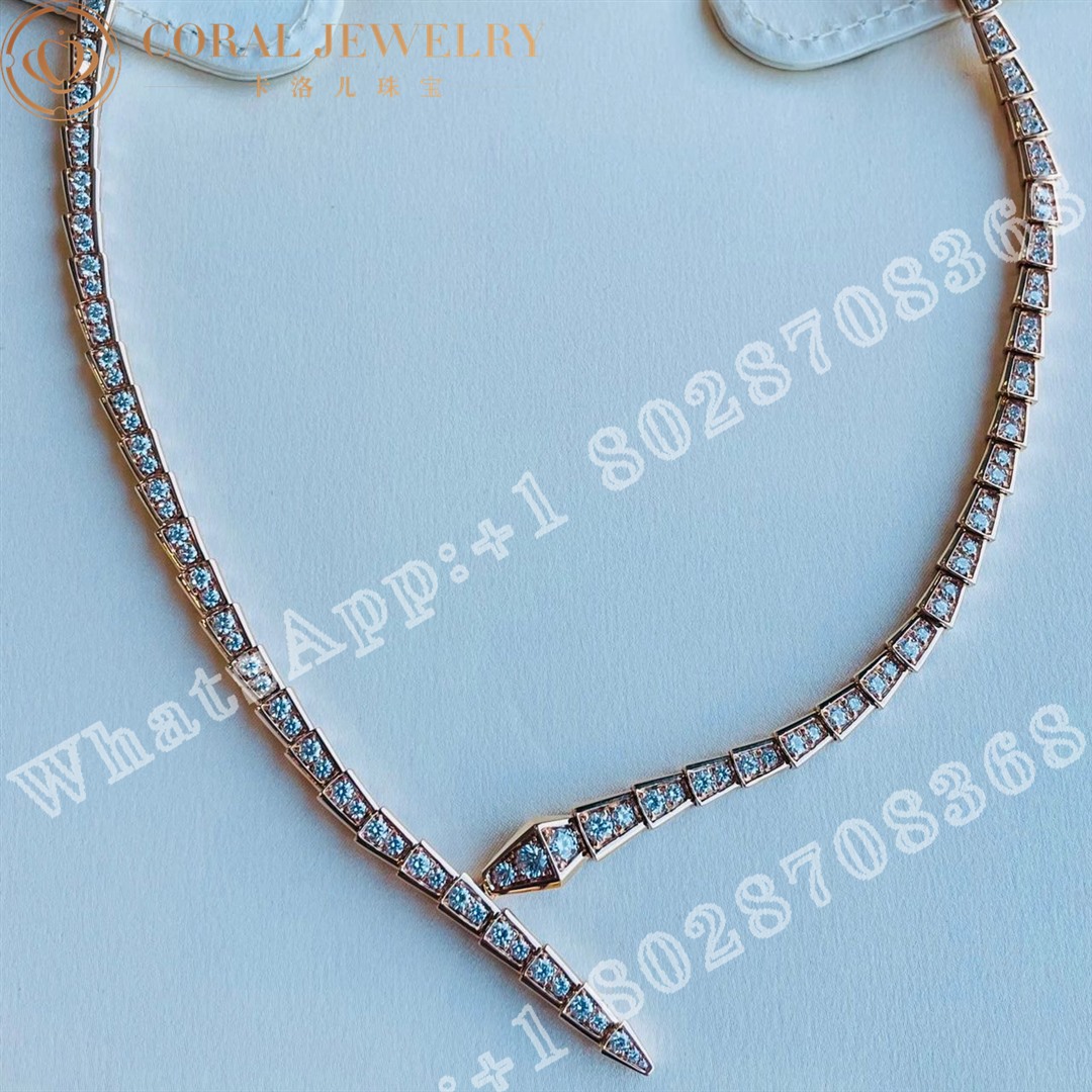 Bulgari Serpenti Viper 18 Kt Rose Gold Necklace Set With Pave Diamonds Ref 358776 Coral (6)