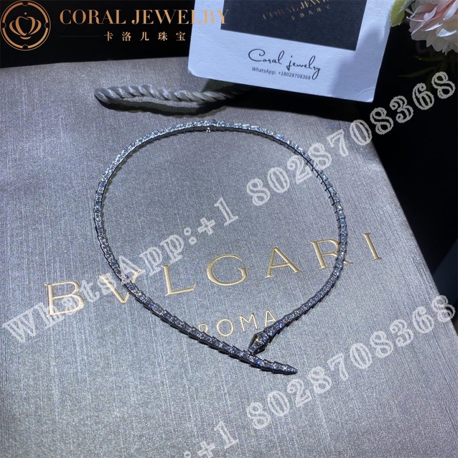 Bulgari Serpenti Viper 18 Kt White Gold Necklace Set With Pave Diamonds Ref 360345 Coral (22)