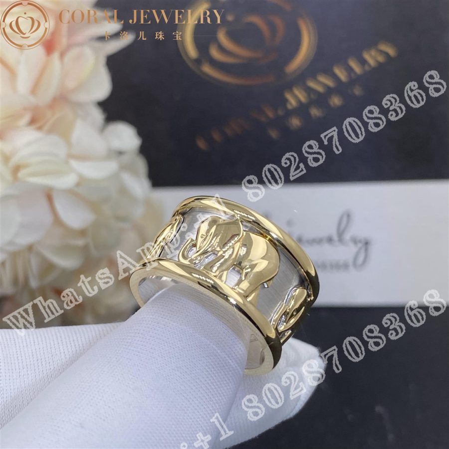 Cartier Walking Elephant Ring Set In 18k Yellow And White Gold Coral (4)