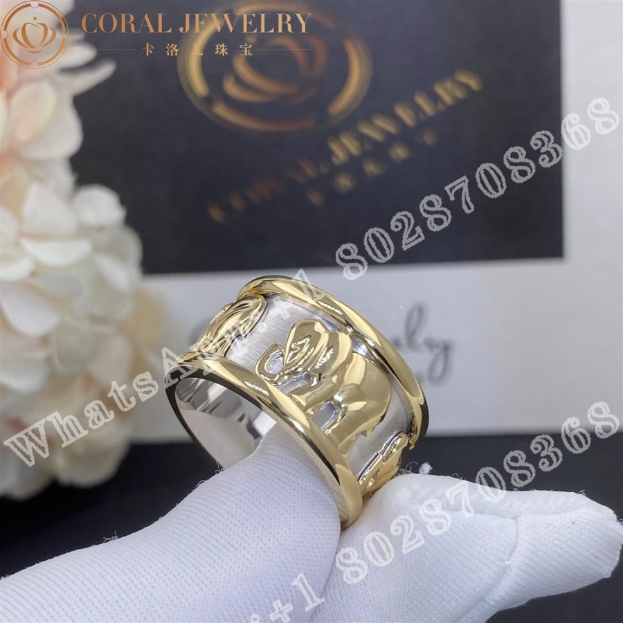 Cartier Walking Elephant Ring Set In 18k Yellow And White Gold Coral (5)