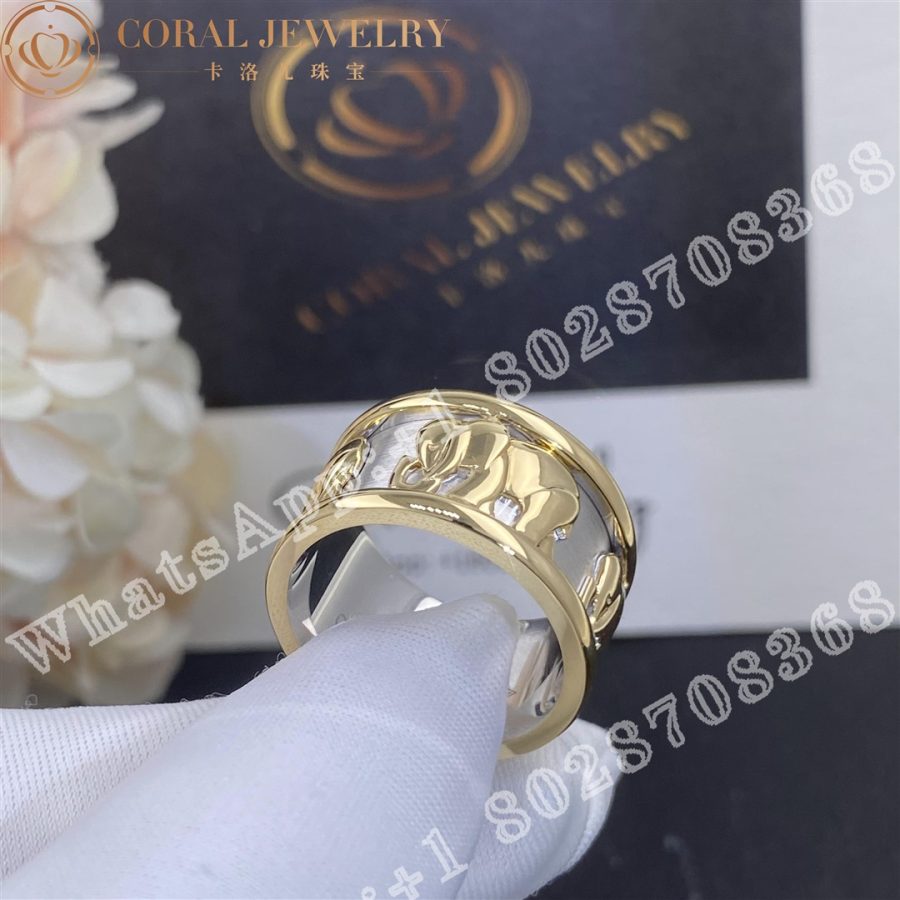 Cartier Walking Elephant Ring Set In 18k Yellow And White Gold Coral (6)