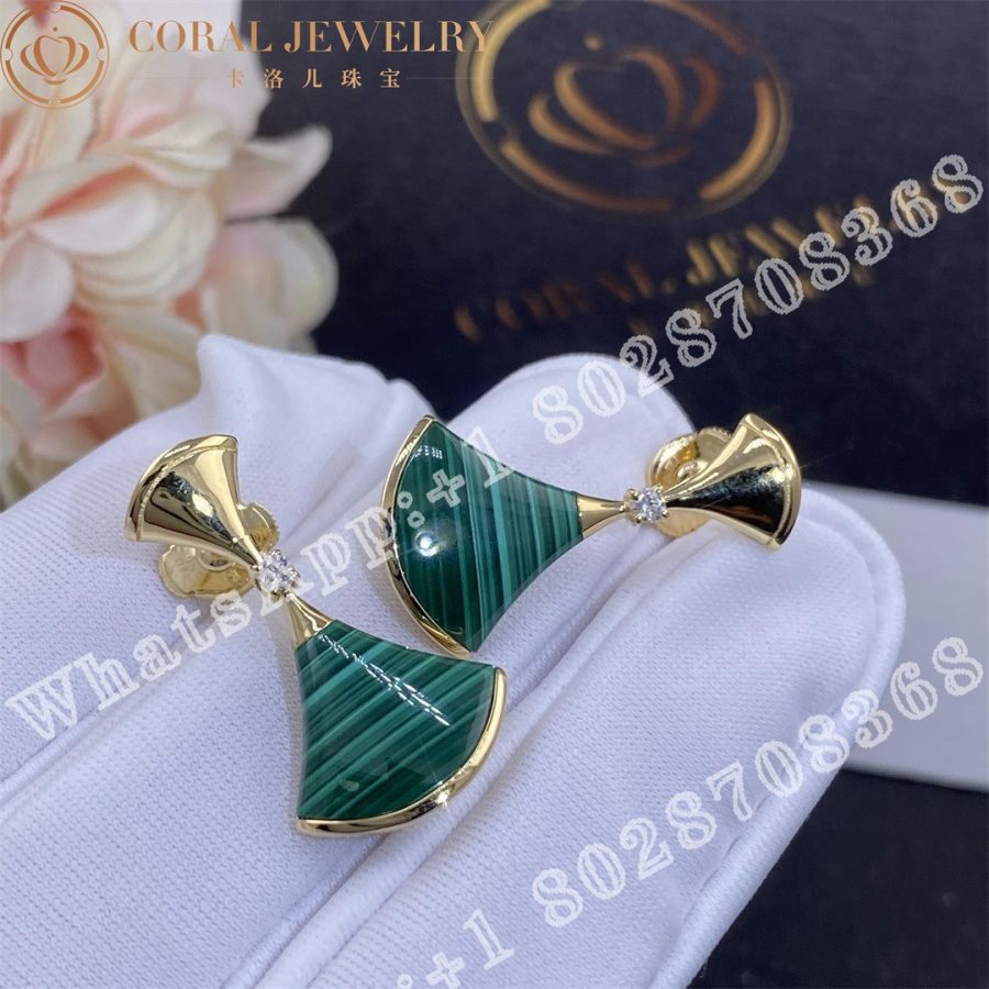 Bulgari Divas Dream Earrings Yellow Gold Diamonds With Malachite Ref 358128 Coral (3)