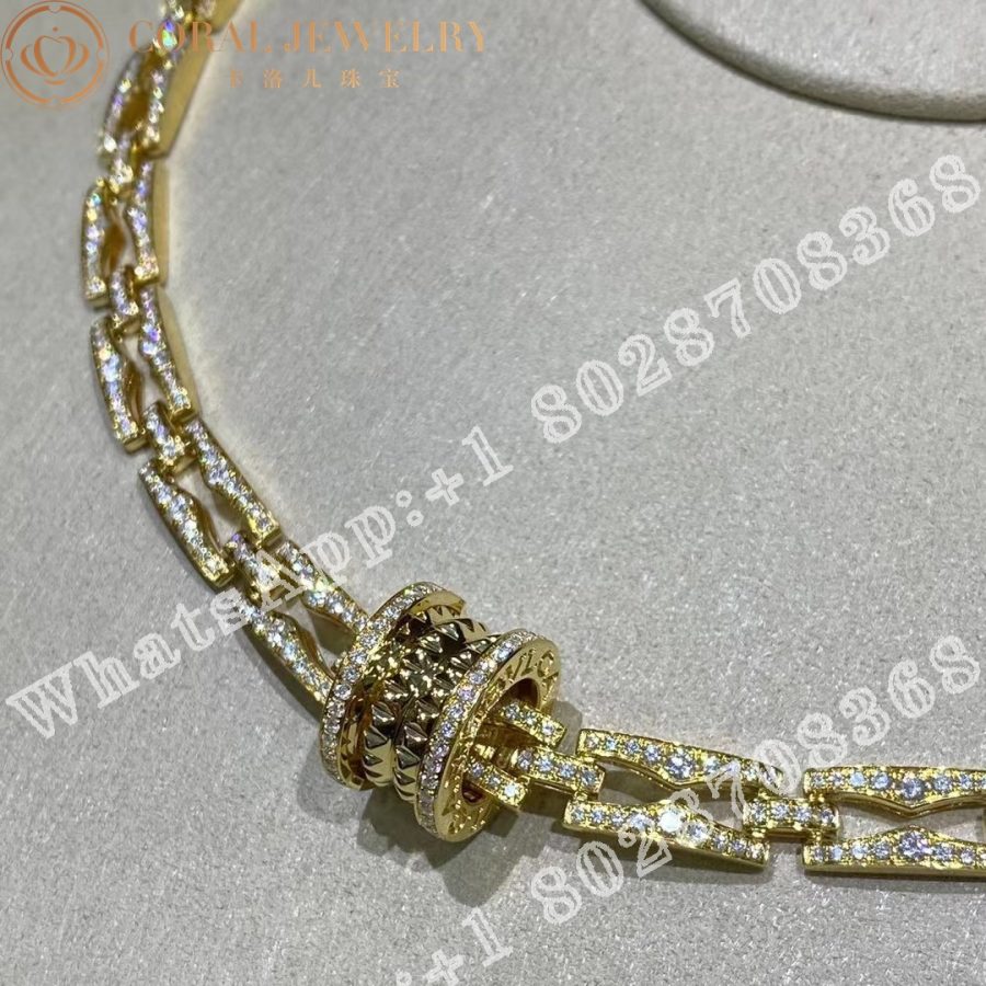 Bulgari B Zero1 Rock Chain Necklace In 18 Kt Yellow Gold With Pave Diamonds Ref 360212 Coral (5)