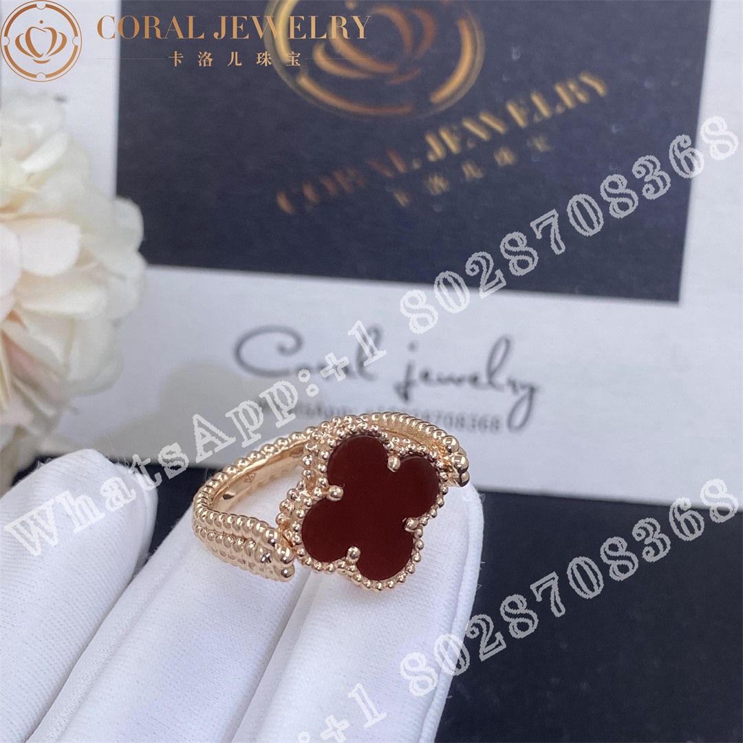 Van Cleef Arpels Vintage Alhambra Reversible Ring 18k Rose Gold Carnelian Diamond Vcarp7u500 Coral (1)