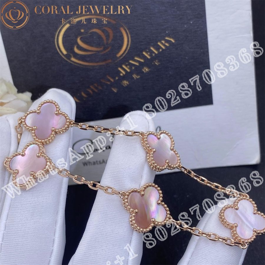 Van Cleef Arpels Vintage Alhambra 5 Motif 18k Rose Gold Pink Mother Of Pearl Bracelet Coral (3)