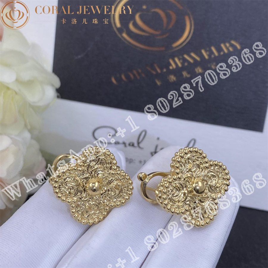 Van Cleef Arpels Magic Alhambra Earrings 18k Yellow Gold Vcaro1ii00 Coral (3)